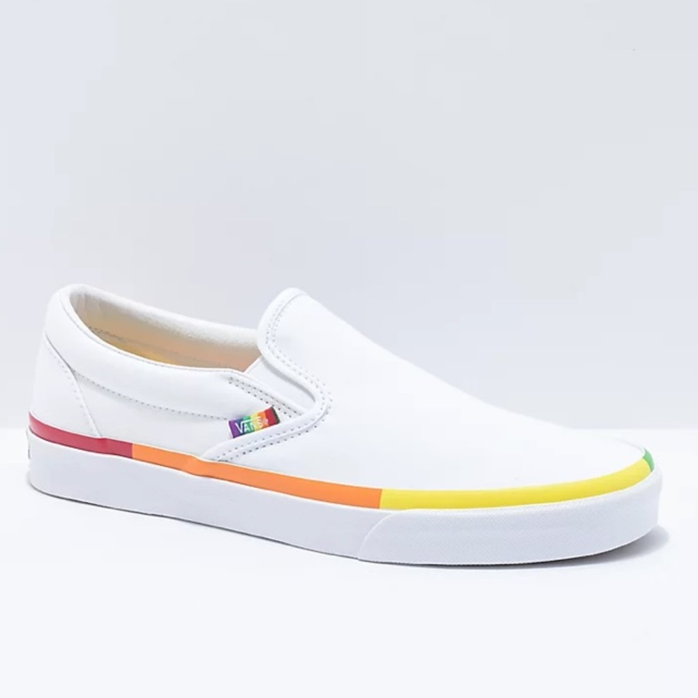 New Vans White Classic Slip On (Rainbow Foxing)